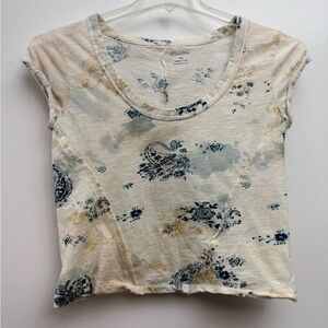 Pilcro by Anthropologie Cream Blue Cap Sleeve Crop T-Shirt